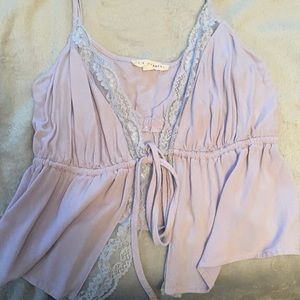 Purple lace tank top tie front